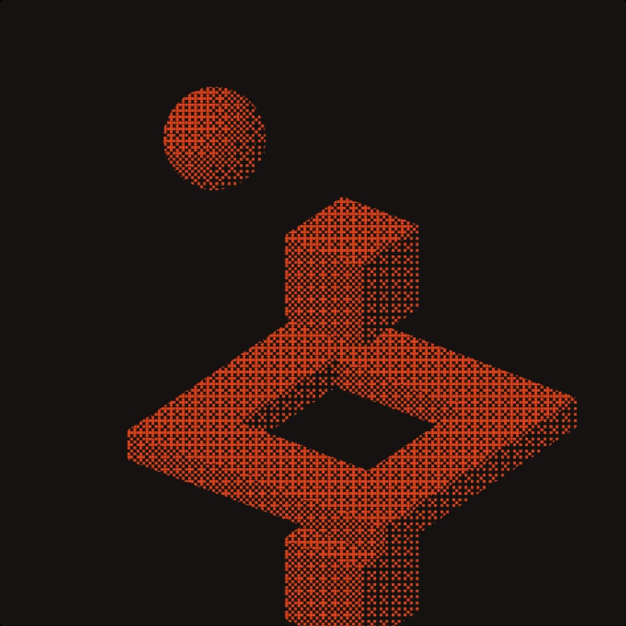 The triage aperture object on ink, dithered.