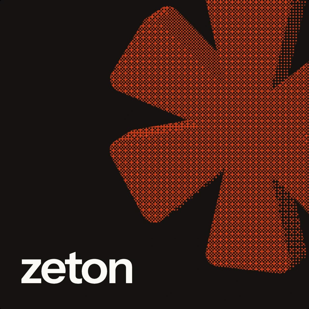 The 3D Zeton asterisk in Gate Orange on Playbill Ink, beside the zeton wordmark.